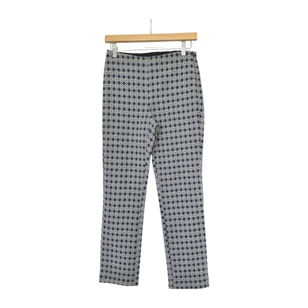 Zara Geometric Pattern Pants Blue and White Black Side Zip Size XS